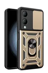 Newface Vivo Y17s Kılıf Pars Lens Yüzüklü Silikon - Gold