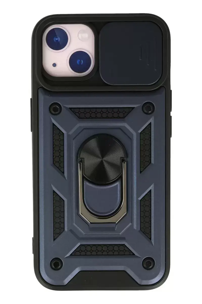 Newface Apple İphone 15 Kılıf Pars Lens Yüzüklü Silikon - Lacivert