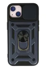 Newface Apple İphone 15 Kılıf Pars Lens Yüzüklü Silikon - Lacivert