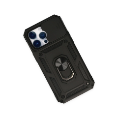 İphone 14 Pro Kılıf Pars Lens Yüzüklü Silikon - Siyah