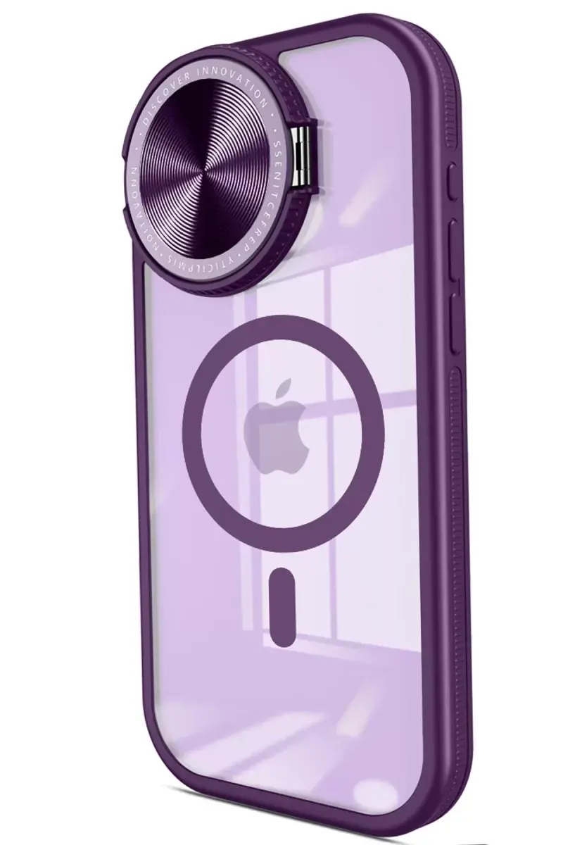 Newface İphone 15 Pro Max Kılıf Teleskop Lens Magsafe Silikon Kapak - Derin Mor