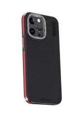 Joko İphone 15 Pro Max Kılıf Aramid 600d Kevlar Karbon Fiber Magsafe Kapak - Kırmızı