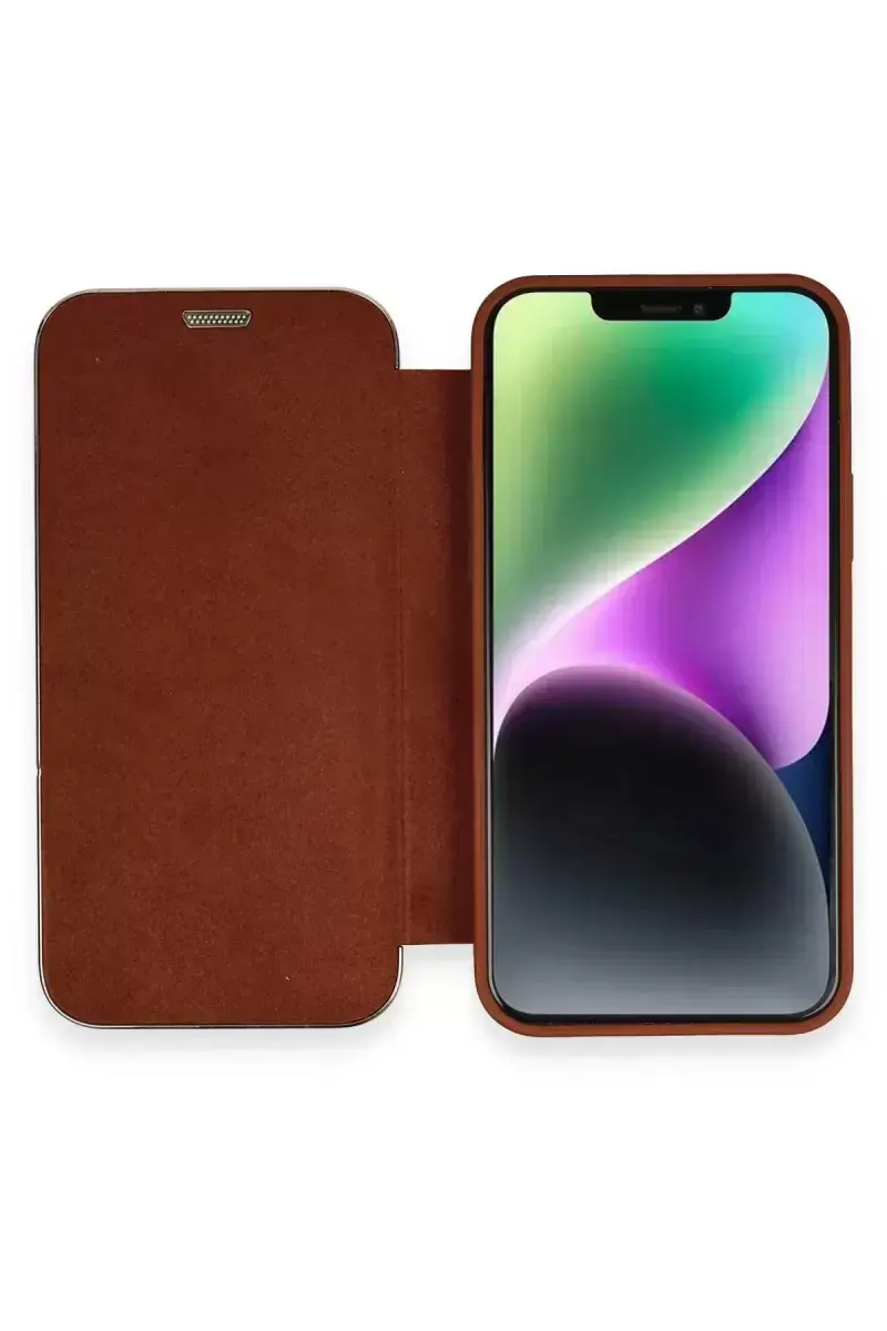 Newface İphone 12 Kılıf Dolpin Kapaklı - Kahverengi