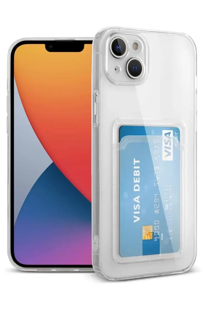 Newface İphone 14 Kılıf Kart Şeffaf Silikon - Şeffaf