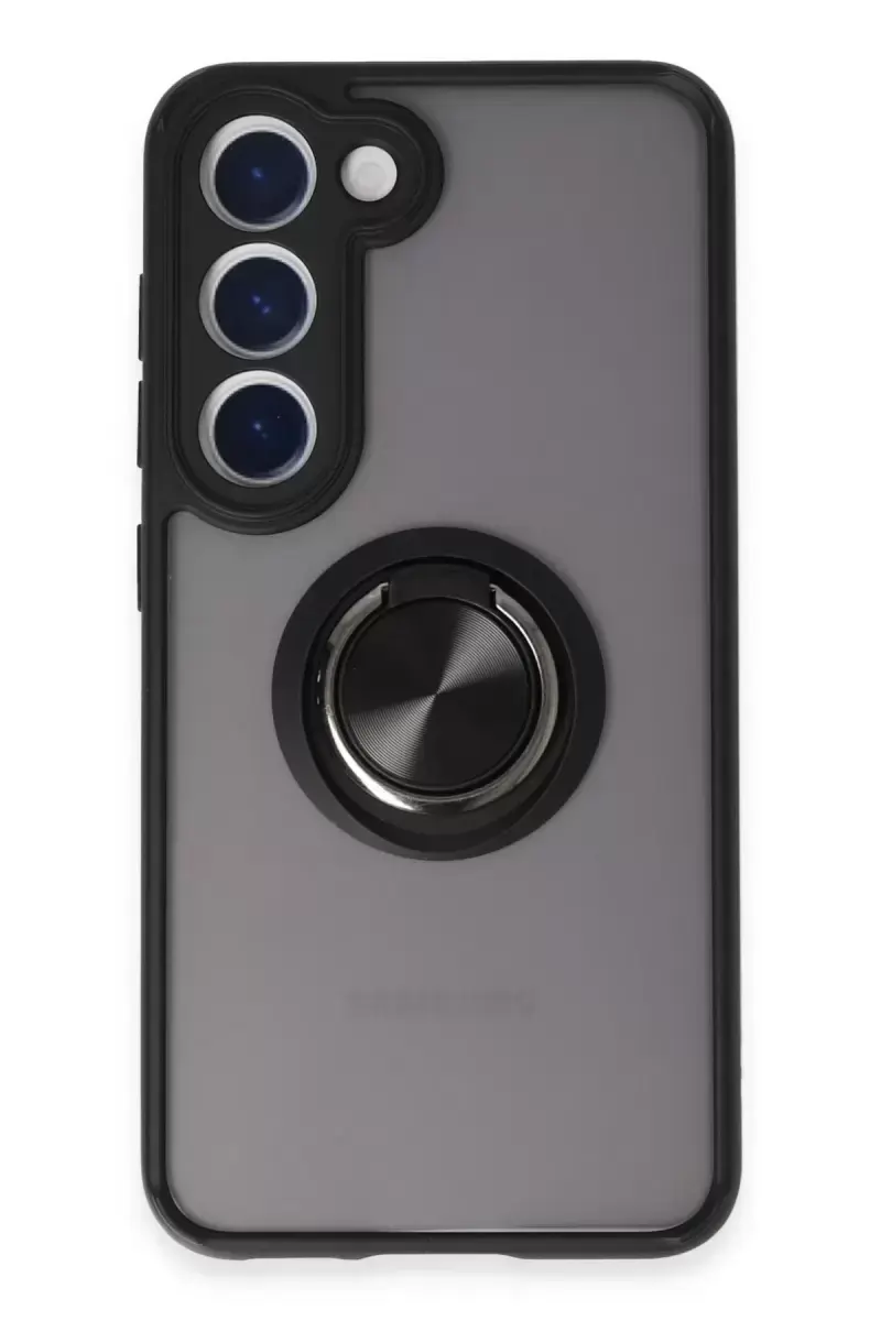 Newface Samsung Galaxy S23 Kılıf Montreal Yüzüklü Silikon Kapak - Siyah