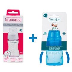 Mamajoo Kulplu Eğitici Bardak 160ml & Silver Biberon 250ml/Mavi