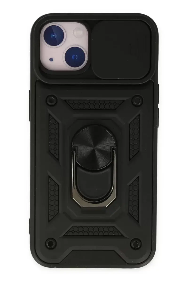 Newface İphone 14 Kılıf Pars Lens Yüzüklü Silikon - Siyah