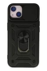 Newface İphone 14 Kılıf Pars Lens Yüzüklü Silikon - Siyah