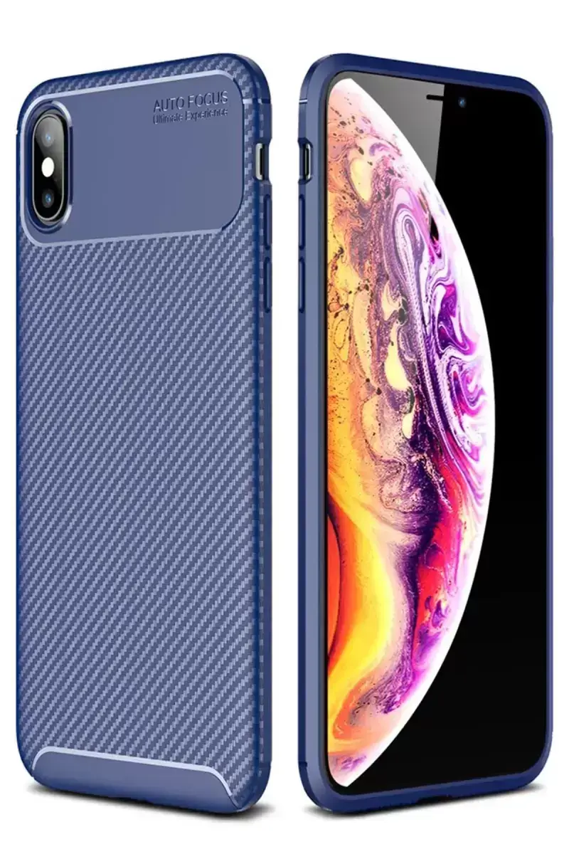 Newface İphone Xs Max Kılıf Auto Focus Karbon Kapak - Lacivert