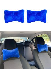 Yumuşak Peluş Ortopedik Araba Seyahat Boyun Yastığı 2'li Mavi