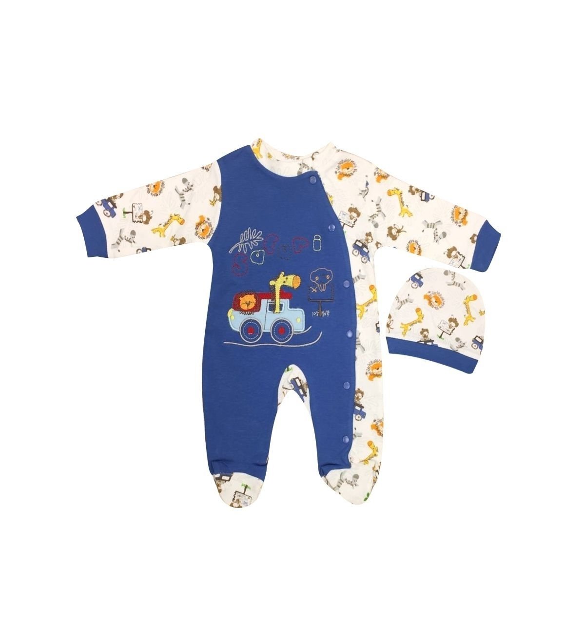 AyBaby AY134 Safari Nakışlı 2Li Tulum 0-3 Ay - Lacivert