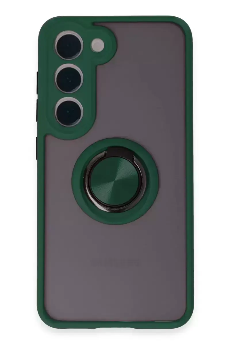 Newface Samsung Galaxy S23 Kılıf Montreal Yüzüklü Silikon Kapak - Yeşil