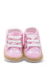 First Step Kedi Nakışlı Çizgili Patik - Pembe 8-12 Ay / No.18