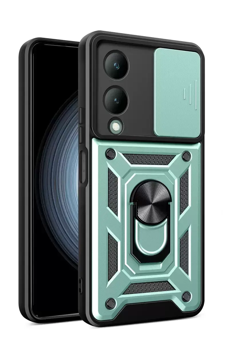 Newface Vivo Y17s Kılıf Pars Lens Yüzüklü Silikon - Yeşil