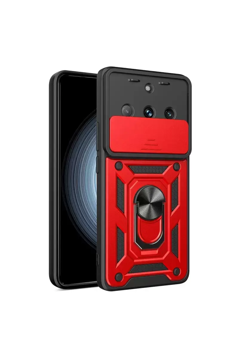 Newface Realme 11 Pro Kılıf Pars Lens Yüzüklü Silikon - Kırmızı