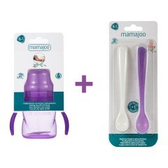Mamajoo Kulplu Eğitici Bardak 160 ml & İkili Beslenme Kaşığı/Mor