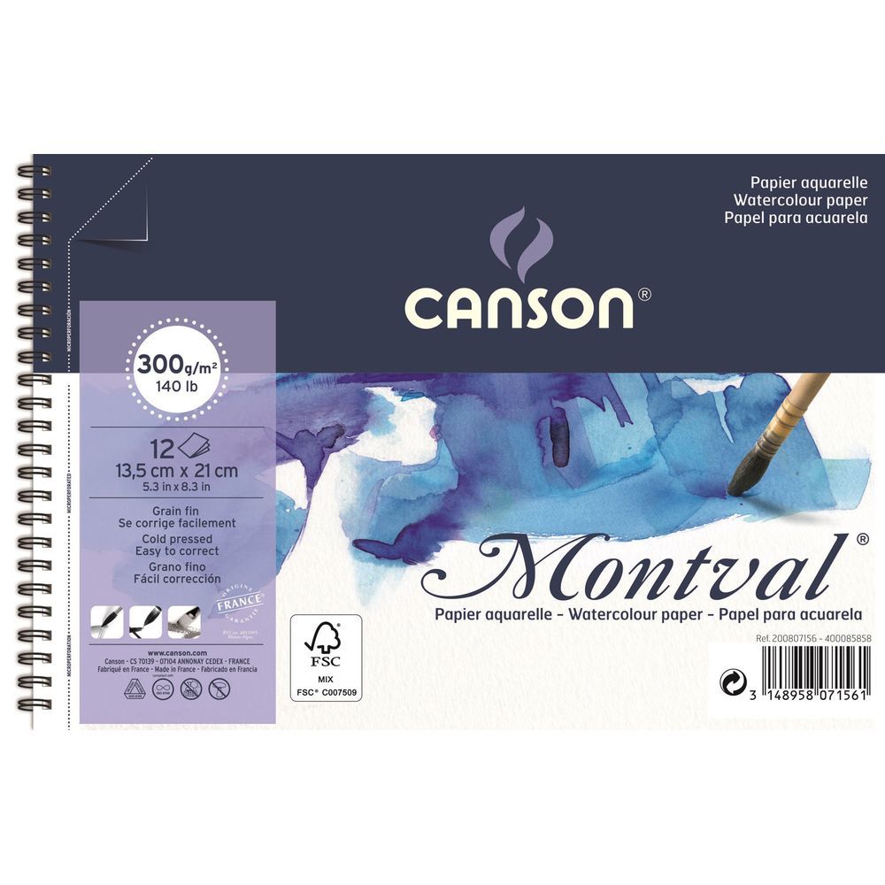 Montval Suluboya Defteri - 13,5x21cm - 300gr - 12 Yaprak