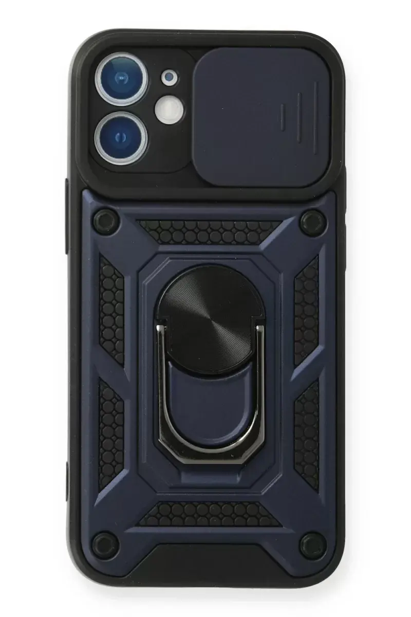 Newface İphone 12 Kılıf Pars Lens Yüzüklü Silikon - Lacivert