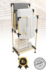 Ahşap Banyo Havluluk Raflı 3 Askılı 48 Cm Genişlik