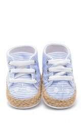 First Step Kedi Nakışlı Çizgili Patik - Mavi 8-12 Ay / No.18