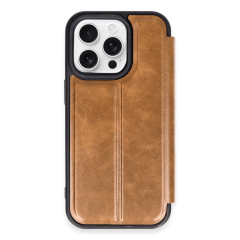 İphone 14 Pro Max Kılıf Flip Cover - Taba