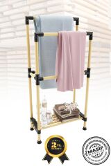 Ahşap Banyo Havluluk Raflı 2 Askılı 48 Cm Genişlik