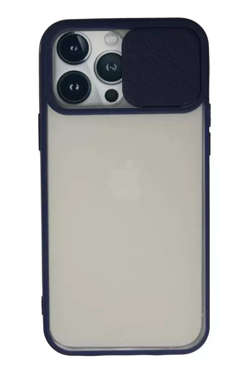 Newface İphone 13 Pro Max Kılıf Palm Buzlu Kamera Sürgülü Silikon - Lacivert