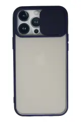 Newface İphone 13 Pro Max Kılıf Palm Buzlu Kamera Sürgülü Silikon - Lacivert