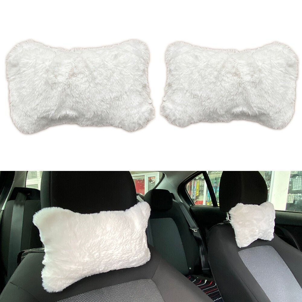 Yumuşak Peluşlu Ortopedik Araba Seyahat Boyun Yastığı 2'li Beyaz