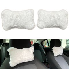 Yumuşak Peluşlu Ortopedik Araba Seyahat Boyun Yastığı 2'li Beyaz