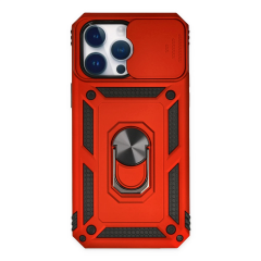 İphone 14 Pro Max Kılıf Pars Lens Yüzüklü Silikon - Kırmızı
