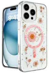 Newface İphone 16 Pro Max Kılıf Daisy Simli Magsafe Kapak - Pembe