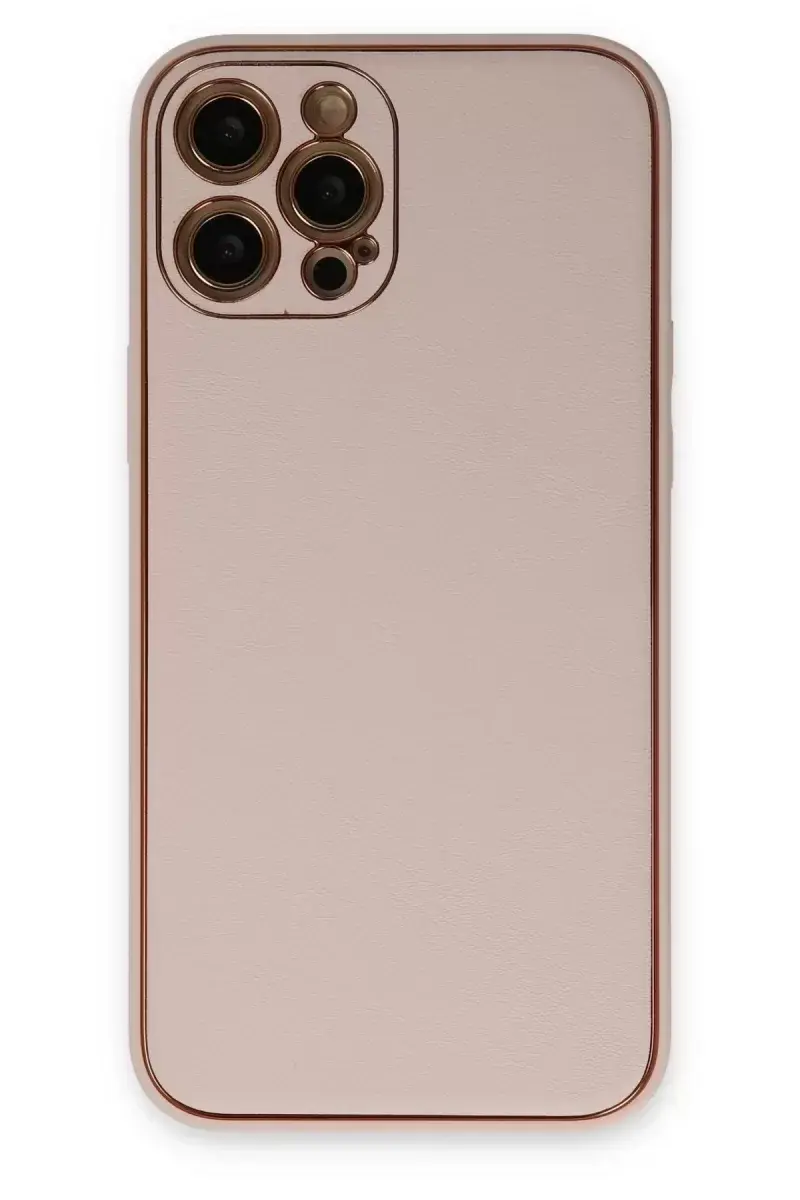 Newface İphone 12 Pro Max Kılıf Coco Deri Silikon Kapak - Pudra