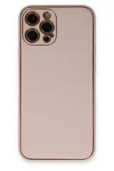 Newface İphone 12 Pro Max Kılıf Coco Deri Silikon Kapak - Pudra