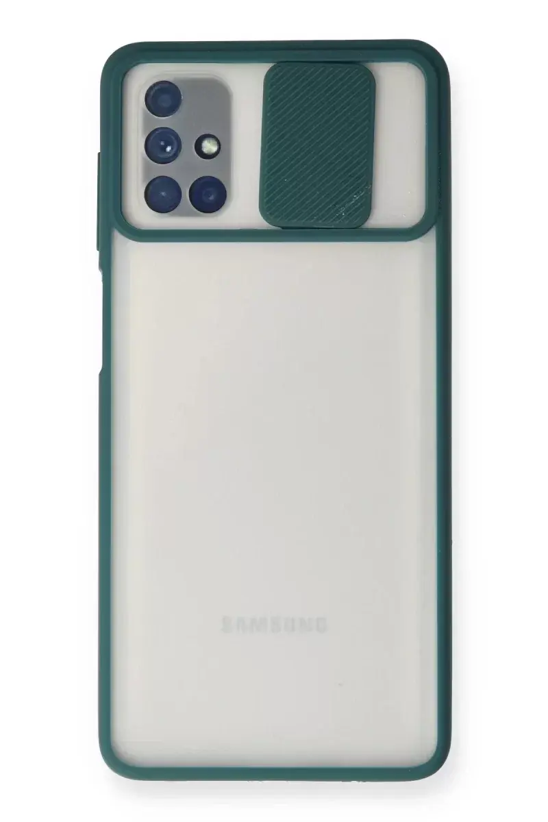 Newface Samsung Galaxy M51 Kılıf Palm Buzlu Kamera Sürgülü Silikon - Yeşil