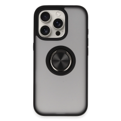 İphone 16 Pro Kılıf Montreal Yüzüklü Silikon Kapak - Siyah