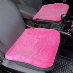 Yumuşak Tüylü Peluş Serme Oto Koltuk Koruyucu Minder Ön 2'li Şeker Pembe