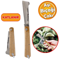 Aşı Bıçağı Profesyonel Çelik Tepeli Uçlu Bağ Ağaç Budama Aşı Çakısı 170 mm Ahşap Saplı Bıçak Çakı