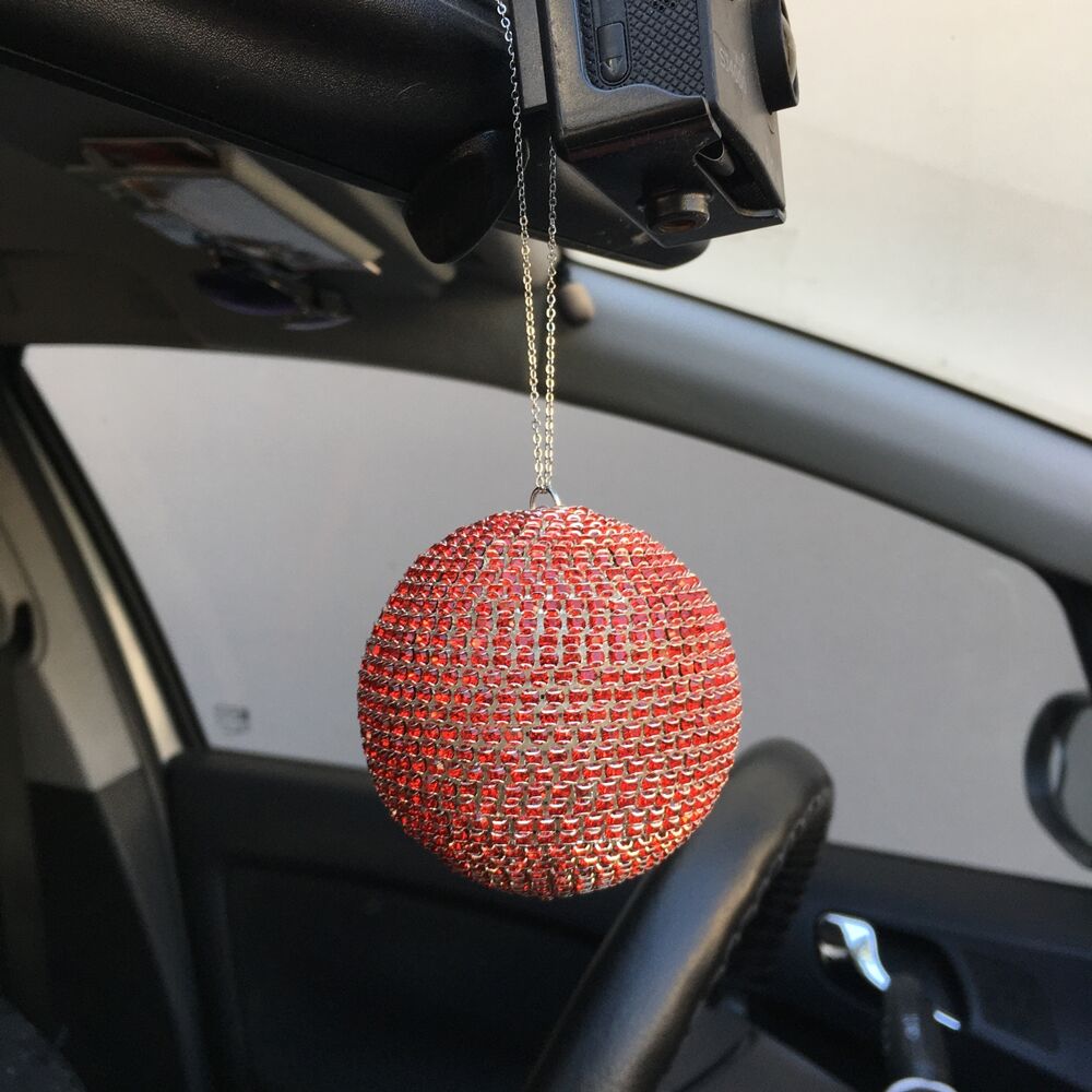 Kristal Taşlı Disko Topu Dikiz Ayna Süsü Büyük 8cm Kırmızı