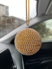 Kristal Taşlı Disko Topu Dikiz Ayna Süsü Küçük 6cm Altın