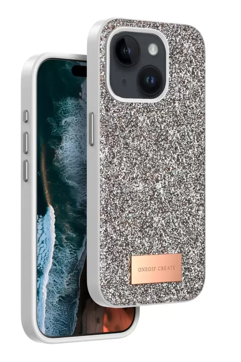 Onegif Apple İphone 14 Bright Simli Kapak - Gold