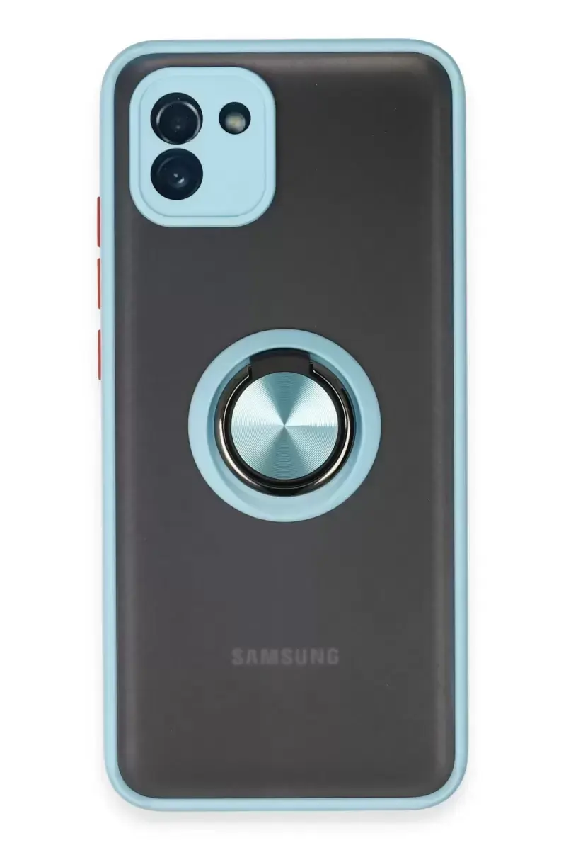 Newface Samsung Galaxy A03 Kılıf Montreal Yüzüklü Silikon Kapak - Buz Mavi