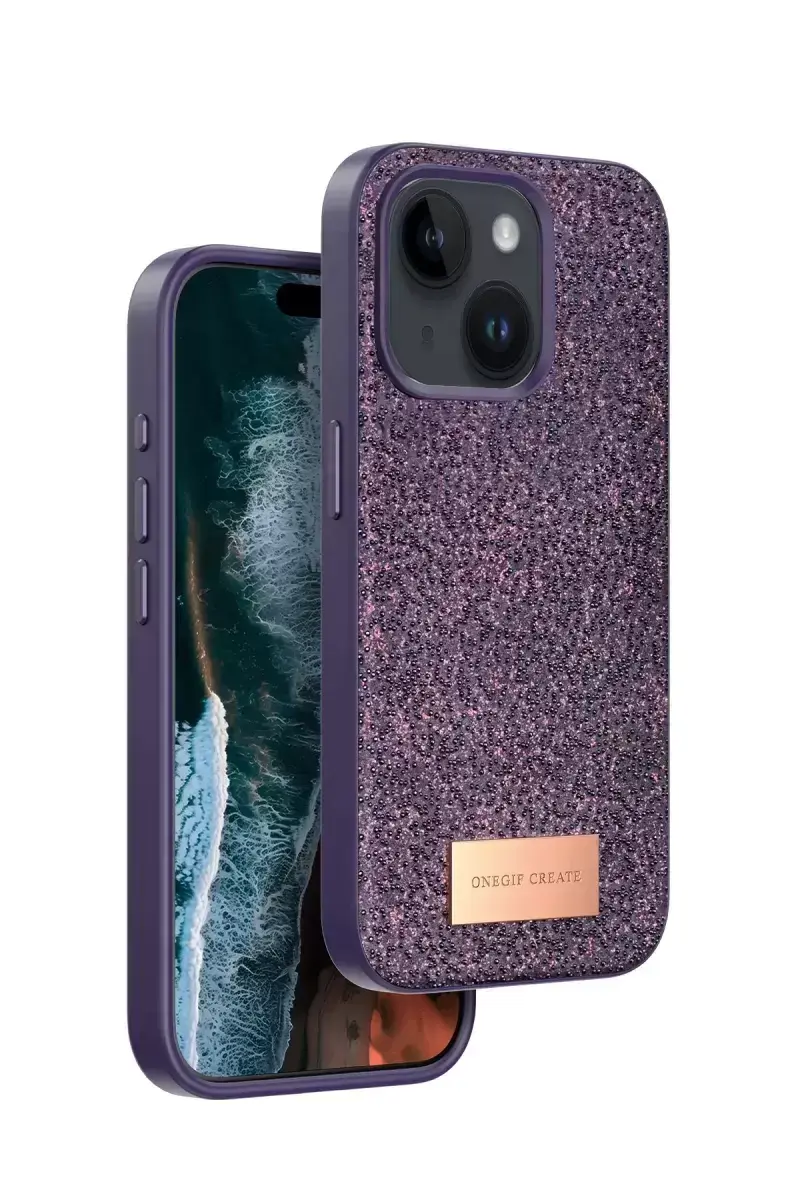 Onegif Apple İphone 14 Bright Simli Kapak - Derin Mor