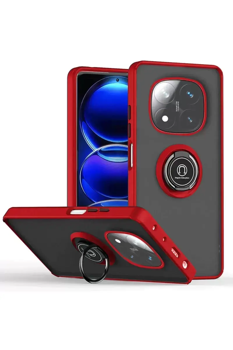 Newface Xiaomi Redmi Note 14 Pro Plus Kılıf Montreal Yüzüklü Silikon Kapak - Kırmızı