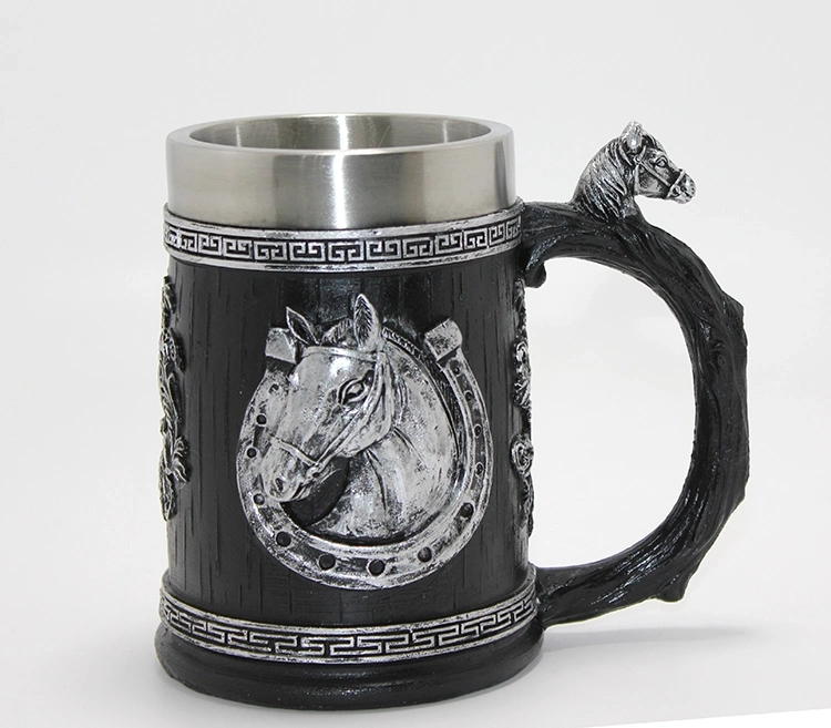 3d Kabartmalı At Büstü Paslanmaz Çelik Kupa Bardak Alk4475