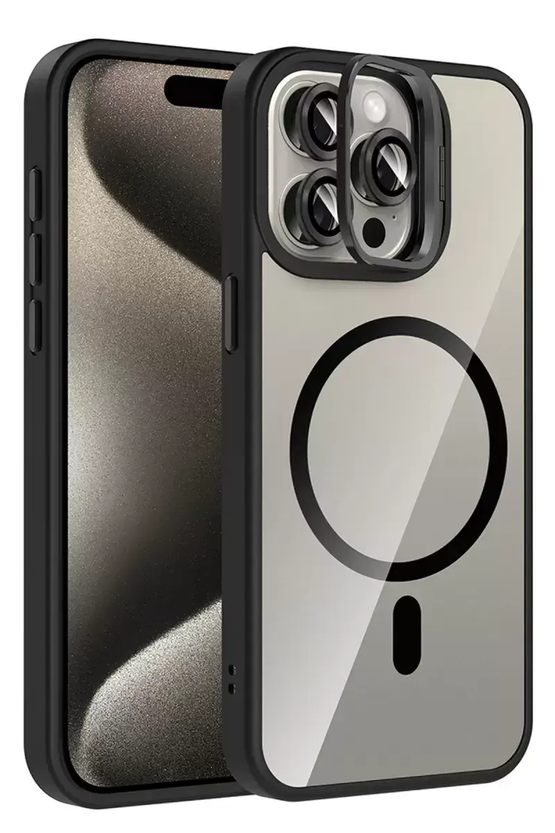 Joko Apple İphone 15 Pro Max Remim Lensli Magsafe Standlı Kapak - Siyah