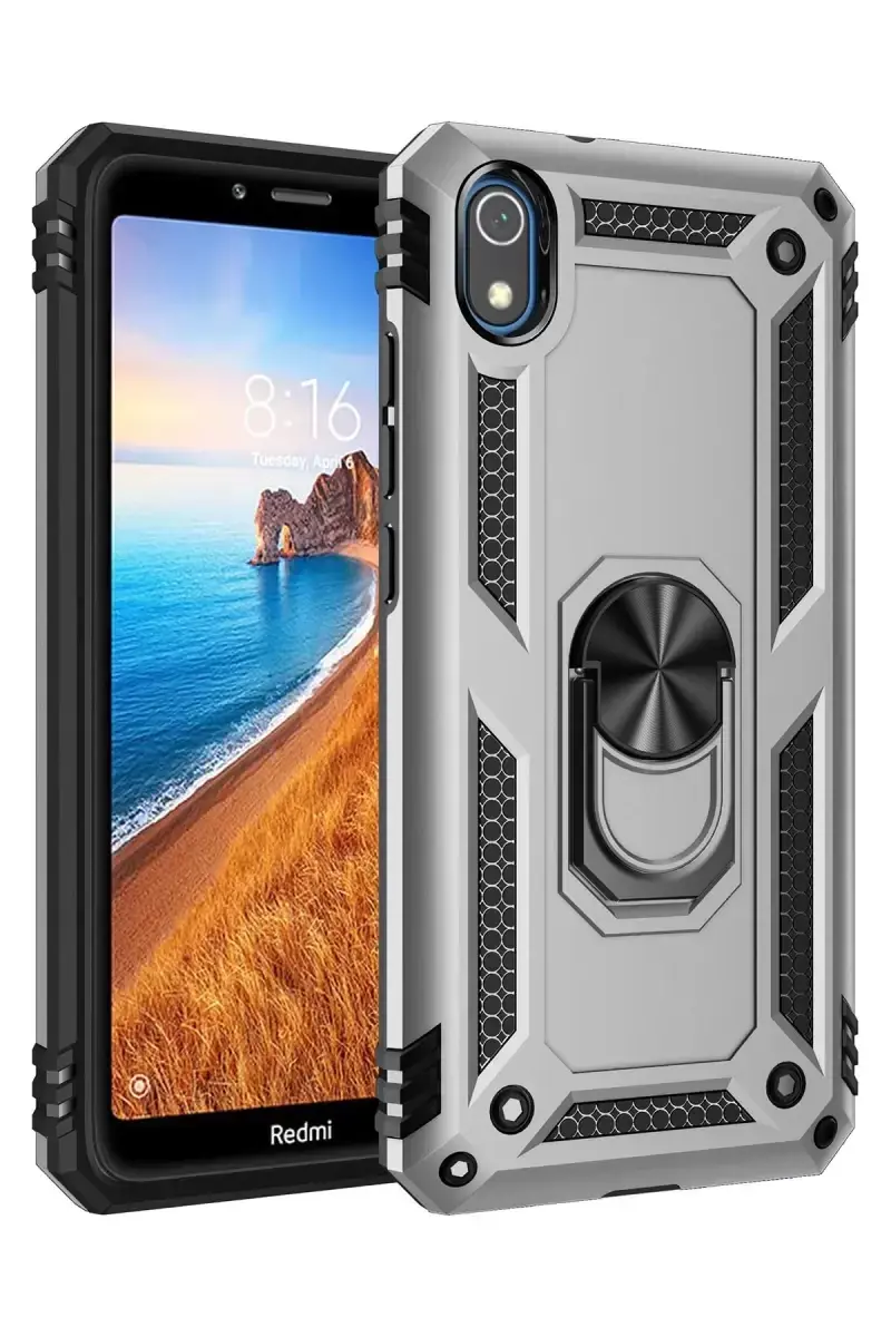 Newface Xiaomi Redmi 7a Kılıf Sofya Yüzüklü Silikon Kapak - Gümüş