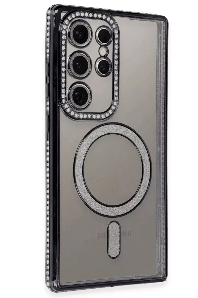 Newface Samsung Galaxy S24 Ultra Kılıf Joke Simli Magneticsafe Kılıf - Siyah