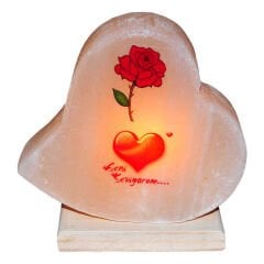 Kalp Desenli Gül Kalp Logolu Doğal Kaya Tuzu Lambası Kablolu Ampullü Beyaz 2-3 Kg