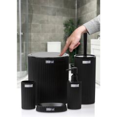 Siyah Çizgili Yuvarlak 5 Parça Banyo Seti